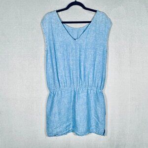 Soft Joie Popover Mini Dress Womens S Blue Linen Chambray Blouson Costal